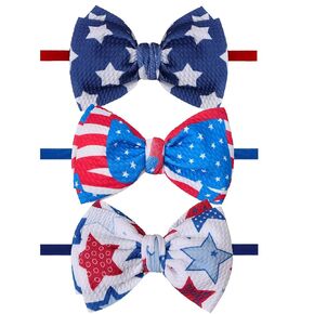 4.5" Baby Girl Bows 3 Pack Soft Headband High Stretchy Hairbows Newborn Toddler(White&Red&Blue