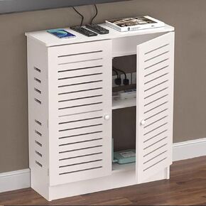 Wifi Router Storage Box,large Wooden Router Shelf,wall Mount Cable Router Cover Organized,decorative Storage Cabinet,power Strip Cable Management Hider Rack Need Assembly(31.5"Wx31.5"Hx9.8"D, White)