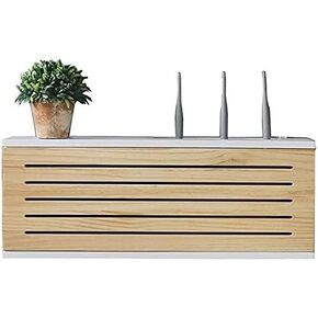 Wireless WiFi Router Storage Box Wall-Mounted Router Storage Box TV Lower Socket Occlusion Box Solid Wood Network Set Top Box Wireless WiFi Router Shelf(Length 80cm)