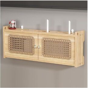 Router Storage Box，WiFi Router Storage Box, Shelf for WiFi TV Set-Top Box, Router, and TV Cabinet Socket Covering,Handmade Natural Rattan Decorated(60cm)
