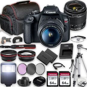 Canon EOS Rebel T7 DSLR Camera w/EF-S 18-55mm f/3.5-5.6 is II Lens + 2X 64GB Memory + Case + Filters + Tripod + More (35pc Bundle) (Renewed)