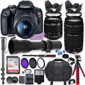 Canon EOS Rebel T7 DSLR Camera with 18-55mm is II Lens & Canon EF 75-300mm III Lens Bundle + 420-800mm Zoom Lens + 64GB Ultra Memory + Filters + Monopod (Renewed)
