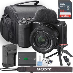 Sony ZV-E10 II Mirrorless Camera (Black) with 16-50mm Lens + 64 GB Memory + Extra Charger + Hand Grip Tripod + More (10pc Bundle)