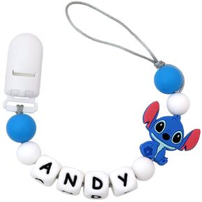 Personalized Pacifier Clip with Name, Custom Chain Clip for Baby Shower Gift (Stitch)