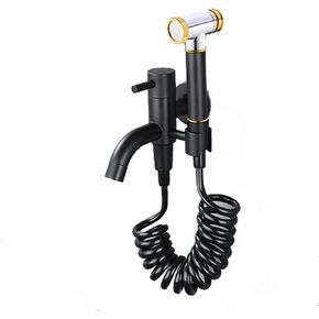 Bidet Sprayer with Single Cold Water Black Portable Cloth Diaper Washer Shower Sprayer Set Wall Mount Toilet Bidet Attachment Pressure Sprayer,PVC Hose(PVC Hose)