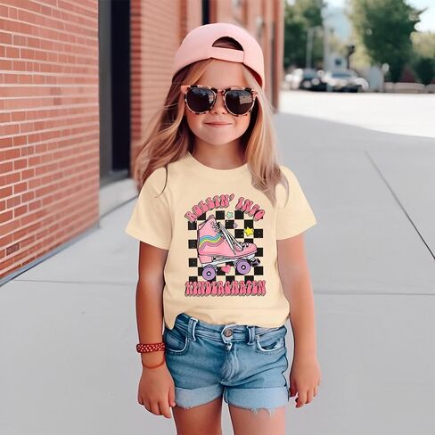 Rollin into Kindergarten Shirt for Baby Girl Roller Skate Tshirt Kids Back to School Outfit First Day of School Tee in Saudi Arabia