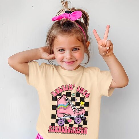 Rollin into Kindergarten Shirt for Baby Girl Roller Skate Tshirt Kids Back to School Outfit First Day of School Tee in Saudi Arabia