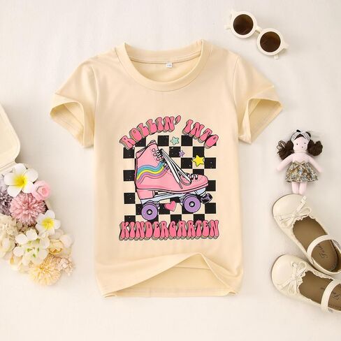Rollin into Kindergarten Shirt for Baby Girl Roller Skate Tshirt Kids Back to School Outfit First Day of School Tee in Saudi Arabia