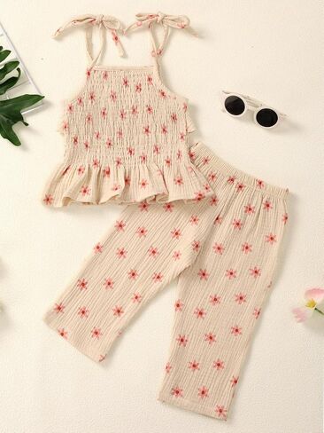 Toddler Infant Girls Clothes Solid Color Sleeveless Ruffle Halter Tops Camisole Linen Pants Set Baby Summer Outfits in Saudi Arabia