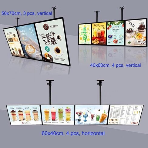 مربع مصباح LED Slim Slim Slip ، شاشة عرض ملصق مضيئة ، لوحة قائمة LED الخلفية ، صناديق ضوء الإعلانات LED للمطعم (2pcs 60x50 سم (24 × 20 بوصة))) in Kuwait