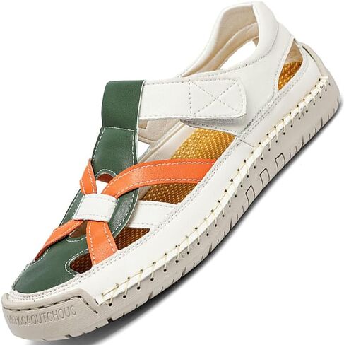LZDZN Womens Closed Toe Sandals For Women Leather Women's Color Mixing Blue Yellow Green Black Dress Hiking Woman Size Summer Flip Flops Slippers Shoes Fisherman Beach in Saudi Arabia