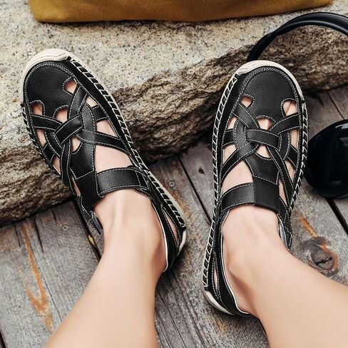 LZDZN Womens Closed Toe Sandals For Women Leather Women's Color Mixing Blue Yellow Green Black Dress Hiking Woman Size Summer Flip Flops Slippers Shoes Fisherman Beach in Saudi Arabia