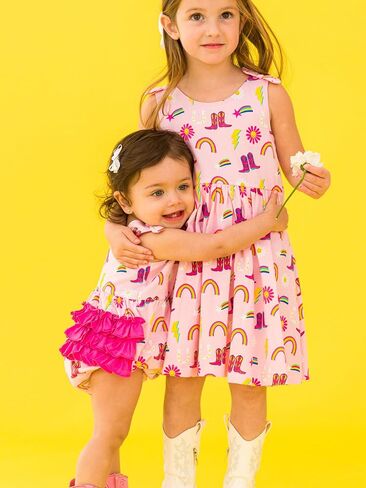 RuffleButts Baby/Toddler Girls Knit Tie Shoulder Twirl Dress in Saudi Arabia