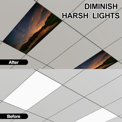 4 Pack Fluorescent Light Covers for Ceiling Lights Forest Full Moon Night Scenic Night Landscape Large Moon Long Magnetic Light Filters Diffuser Shade for Classroom Home Office School in Saudi Arabia
