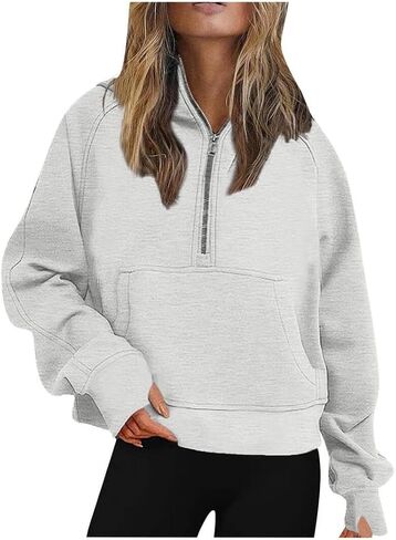 FMCHICO WOMENS SWESSSHIRTS HALD ZIP CROSPLOVER FLOOVER Fleece Quarter Quare Hoodies تسقط ملابس ملابس إبهام الثقب in Kuwait