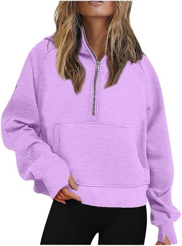 FMCHICO WOMENS SWESSSHIRTS HALD ZIP CROSPLOVER FLOOVER Fleece Quarter Quare Hoodies تسقط ملابس ملابس إبهام الثقب in Kuwait