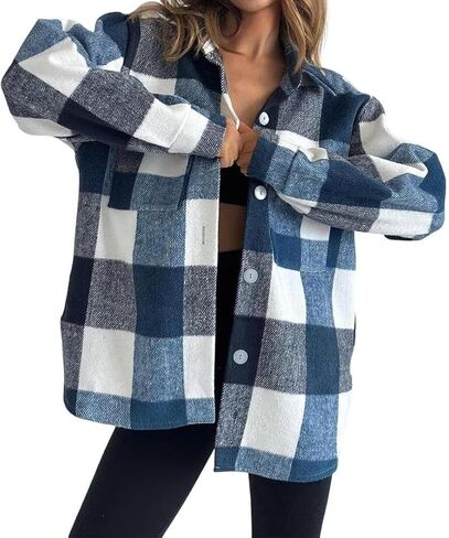FMCHICO Women's Flannel Shirt Long Sleeve Shakets Button Down Thick Plaid Jackets Coats Fall Winter in Saudi Arabia