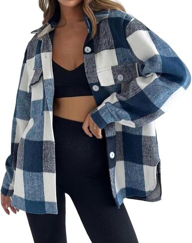 FMCHICO Women's Flannel Shirt Long Sleeve Shakets Button Down Thick Plaid Jackets Coats Fall Winter in Saudi Arabia