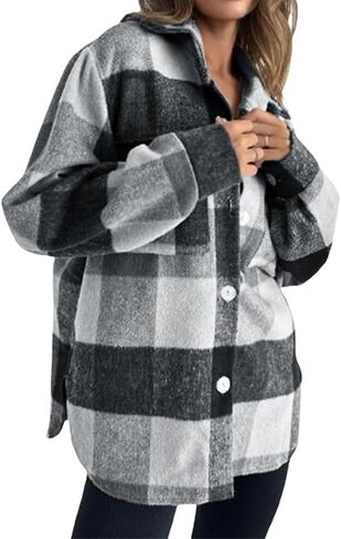 FMCHICO Women's Flannel Shirt Long Sleeve Shakets Button Down Thick Plaid Jackets Coats Fall Winter in Saudi Arabia
