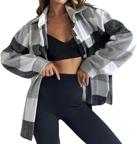 FMCHICO Women's Flannel Shirt Long Sleeve Shakets Button Down Thick Plaid Jackets Coats Fall Winter in Saudi Arabia
