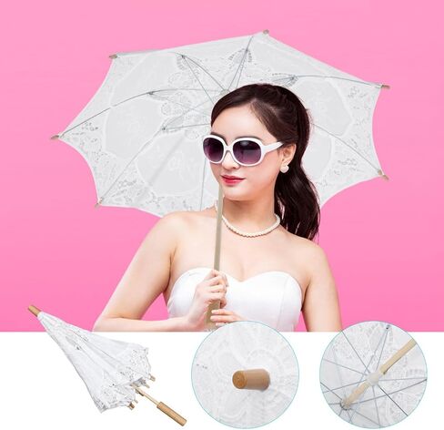 SAFIGLE Vintage Umbrella Lace Umbrella Wedding Bridal Umbrella Embroidery Lace Umbrella Decorative Photography Prop Umbrella in Kuwait