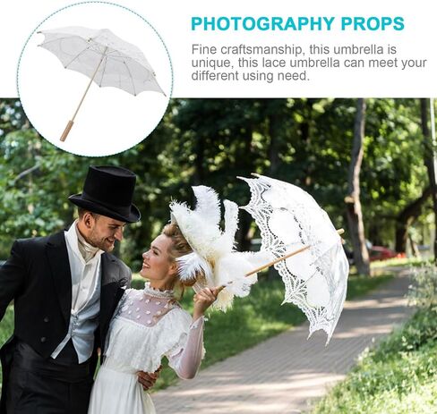 SAFIGLE Vintage Umbrella Lace Umbrella Wedding Bridal Umbrella Embroidery Lace Umbrella Decorative Photography Prop Umbrella in Kuwait