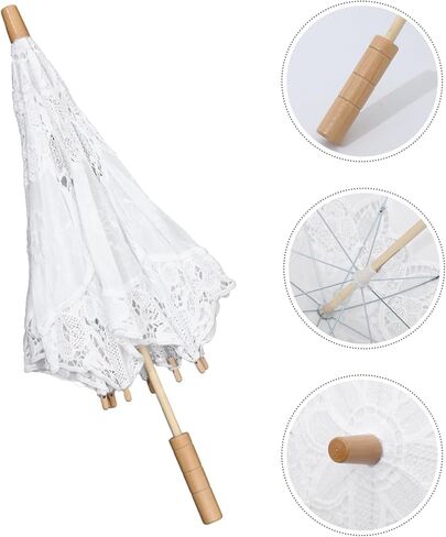 SAFIGLE Vintage Umbrella Lace Umbrella Wedding Bridal Umbrella Embroidery Lace Umbrella Decorative Photography Prop Umbrella in Kuwait