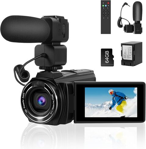 8K Video Camera, 18X Digital Zoom Camcorder 64MP Ultra HD WiFi Vlogging Camera for YouTube, 3.0" Touch Screen Digital Camera with Microphone, Remote Control, 64G SD Card, Rechargeable Battery in Saudi Arabia