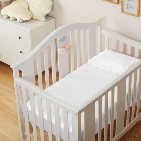 Entisn Satin Crib Sheets 2 Pack ، 28 × 52 × 8 بوصة ملاءات مرتبة ناعمة مزودة بالفتيات ، وبيضاء الحضانة باللون الأبيض والطفل ، حماية للجلد والشعر in Kuwait