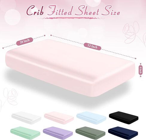 Entisn Satin Crib Sheets 2 Pack ، 28 × 52 × 8 بوصة ملاءات مرتبة ناعمة مزودة بالفتيات ، وبيضاء الحضانة باللون الأبيض والطفل ، حماية للجلد والشعر in Kuwait