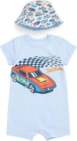 مجموعة Hot Wheels Romper و Bucket Sun Hat مجموعة حديثي الولادة لأحجام طفل صغير (حديثي الولادة - 4T) in Saudi Arabia