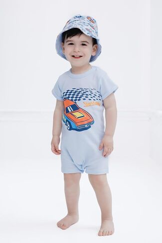 مجموعة Hot Wheels Romper و Bucket Sun Hat مجموعة حديثي الولادة لأحجام طفل صغير (حديثي الولادة - 4T) in Saudi Arabia