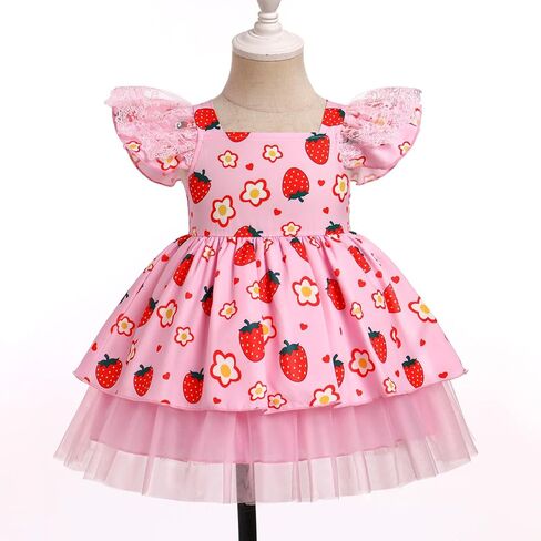 Odasdo Baby Girls Strawberry Dress Choilers Kids Berry Princed Square Princess Tutu Dresses for Birthday Party Pageant in Kuwait