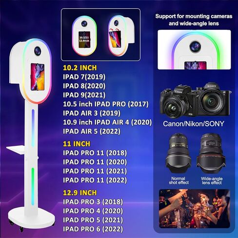 Photo Booth Machine for iPad 10.2" 10.9" 11" 12.9" and Camera,2-in-1 Selfie Station Shell Stand Camera Photobooth,RGB Light Box,RGB Fill Light,App Control,for Parties in Saudi Arabia