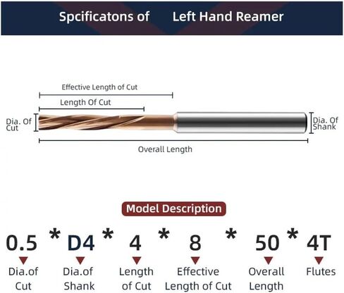 Machine Reamer Left Hand Micro Carbide Spiral Flute Coated PRO CNC External Cooling Aluminum Small Hole Making 1.11mm-1.69mm(1.22xD4x8x15x50-4T) in Saudi Arabia