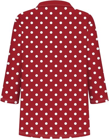 Womens Tops 3/4 Length Sleeve V Neck Polka Dots Lapel Loose Fit Casual Work Dressy Tunic Fall Classic Blouses in Saudi Arabia