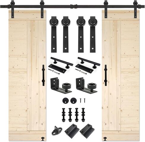 S&Z TOPHAND® 48in x 84in Barn Door with 8FT Sliding Hardware Kit, Unfinished Modern Style/Solid Wood/Simple Assembly is Required in Saudi Arabia