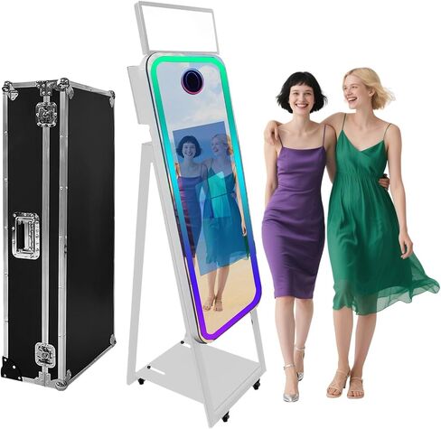 40 '' Magic Mirror Photo Booth with ill leight and touch screen pc bleani mini pc ، rgb light and sharning for event party wedding rental (white ، photo booth machine) in Kuwait