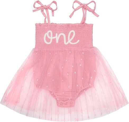 GUISBY Baby Girl 1st Birthday Romper Sleeveless Tulle Bodysuit with Headband Cake Smash Outfit for 9-18 Months in Saudi Arabia