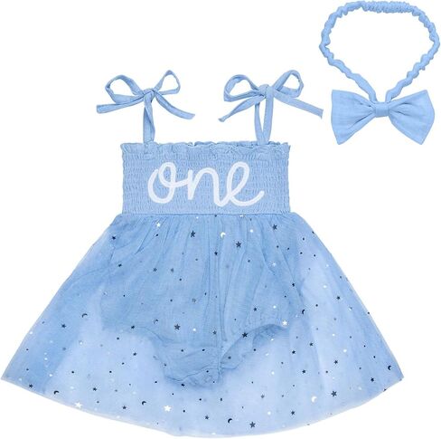 GUISBY Baby Girl 1st Birthday Romper Sleeveless Tulle Bodysuit with Headband Cake Smash Outfit for 9-18 Months in Saudi Arabia