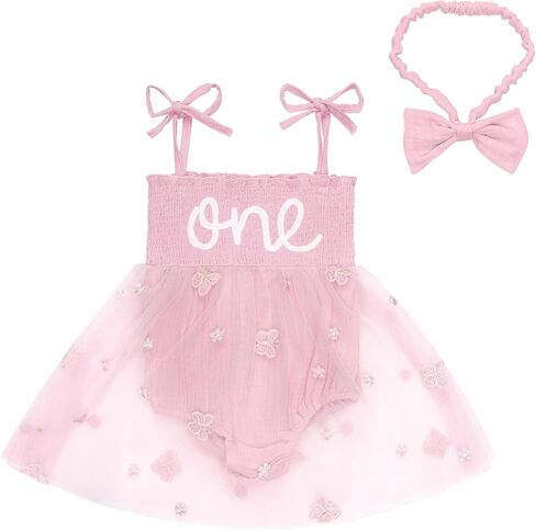 GUISBY Baby Girl 1st Birthday Romper Sleeveless Tulle Bodysuit with Headband Cake Smash Outfit for 9-18 Months in Saudi Arabia