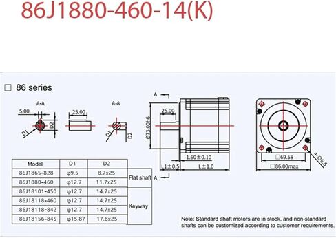 محرك الخطوة 86J1880-460 2Phase 4.5nm 6a 45.88kgfcm 1.8º زاوية eje 14mm الطريق الرئيسي للليزر المحوسب. in Kuwait