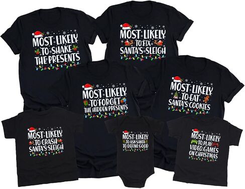 Most Likely to Christmas Family Shirts Matching 2025, Ugly Christmas Sweaters T-Shirt, Funny Group Xmas Holiday Shirts in Saudi Arabia