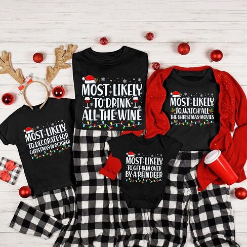Most Likely to Christmas Family Shirts Matching 2025, Ugly Christmas Sweaters T-Shirt, Funny Group Xmas Holiday Shirts in Saudi Arabia