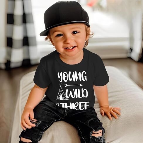 Young Wild and Three Birthday Boy Shirt 3rd Birthday Outfit 3 Year Old Boys T-Shirt Third B-Day Party Tees Tops in Saudi Arabia