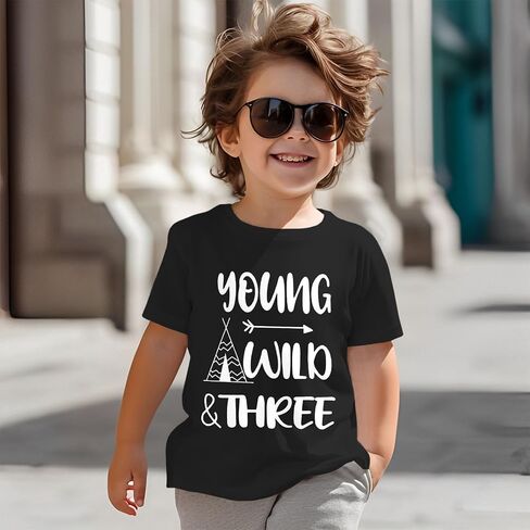 Young Wild and Three Birthday Boy Shirt 3rd Birthday Outfit 3 Year Old Boys T-Shirt Third B-Day Party Tees Tops in Saudi Arabia