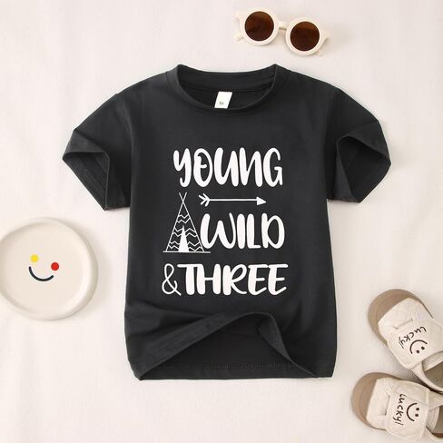 Young Wild and Three Birthday Boy Shirt 3rd Birthday Outfit 3 Year Old Boys T-Shirt Third B-Day Party Tees Tops in Saudi Arabia