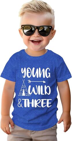 Young Wild and Three Birthday Boy Shirt 3rd Birthday Outfit 3 Year Old Boys T-Shirt Third B-Day Party Tees Tops in Saudi Arabia