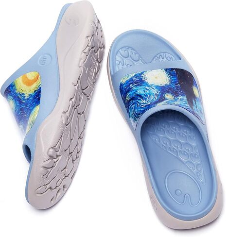 UIN Women's Slides Sandals Beach Summer Casual Art Painted Travel Anti-Slip Comfort Lightweight Fashion Slippers Ibiza in Saudi Arabia