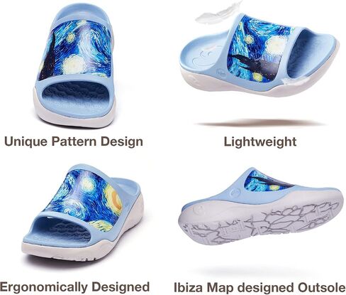 UIN Women's Slides Sandals Beach Summer Casual Art Painted Travel Anti-Slip Comfort Lightweight Fashion Slippers Ibiza in Saudi Arabia